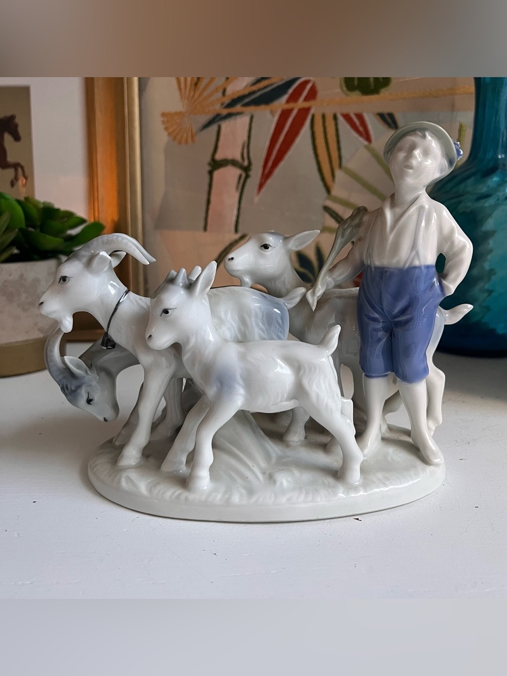 Vintage GEROLD PORZELLAN Shepherd With Goats Figurine Bavaria Western Germany